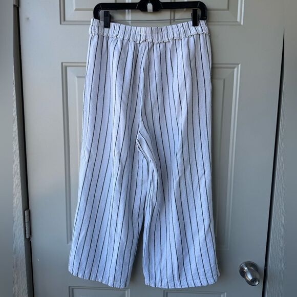Rewash Women’s Gray Striped Cropped Pants Large Elastic Waist Wide Leg Boho - Picture 4 of 7